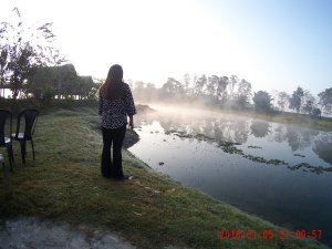 Morning view sunrise foggy day majuli