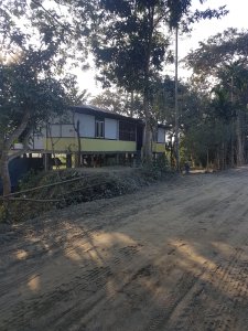 Typical high raised traditional tribal house Majuli