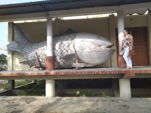 Huge fish curved out of wood