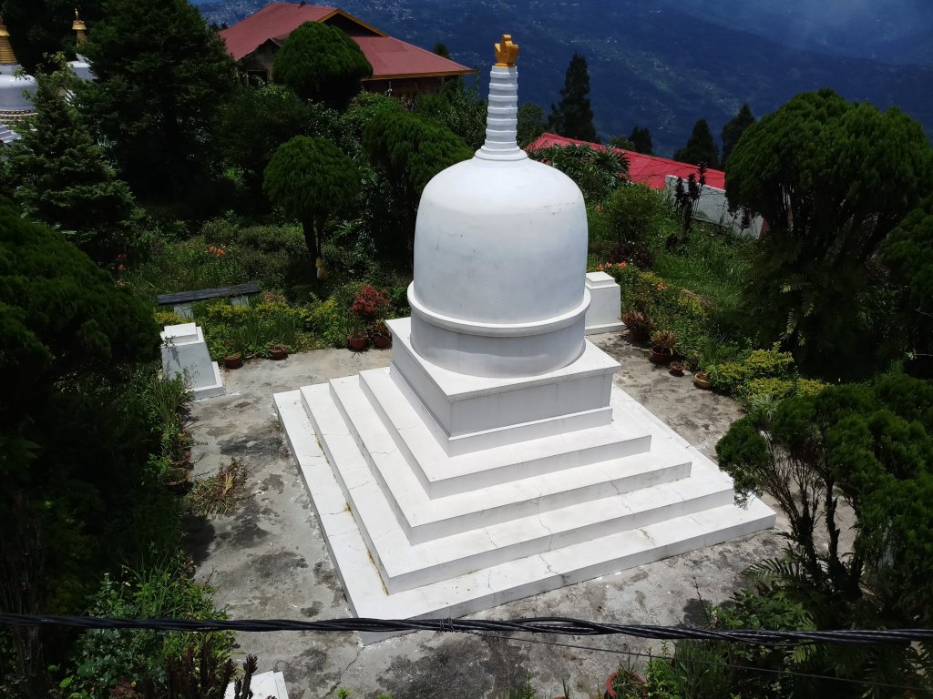 A huge White Stupa outside Durpin Monastery in kalimpong