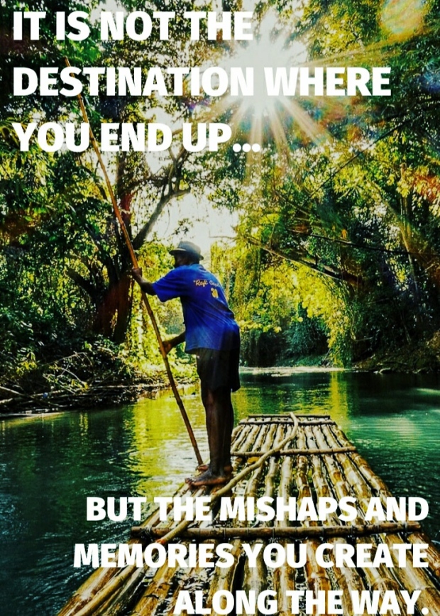 A quote template showing man sailing bamboo boat